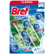 Bref Power Aktiv 4 Formula Pine Freshness WC-Block für hygienische Sauberkeit und Frische Ihrer Toilette, färbt Wasser, Mega-Pack 3 x 50 g