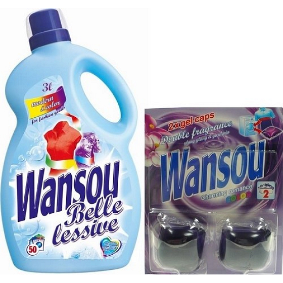 Wansou Belle Lessive Modern & Color Flüssigwaschmittel für farbige Wäsche 3 L + Farbgelkapseln 2 Stück