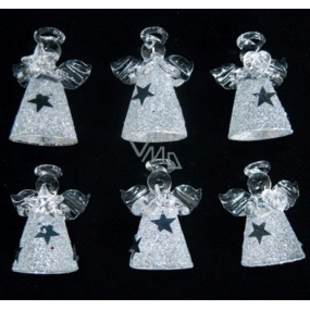Engel aus Glas 6er Set mit weißem Rock mit silbernen Sternen 4,5 cm
