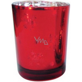 Glaskerzenhalter mit roten Flocken 7 cm