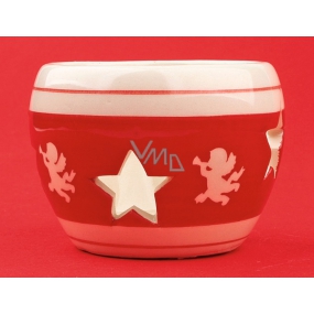 Keramik Kerzenhalter mit Sternen und Engel rot und weiß 5 cm