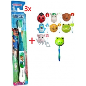 Abella Tomcat weiche Zahnbürste für Kinder 3 Stück FA613 + Abella Kinder Zahnbürstenhalter verschiedene Motive 1 Stück