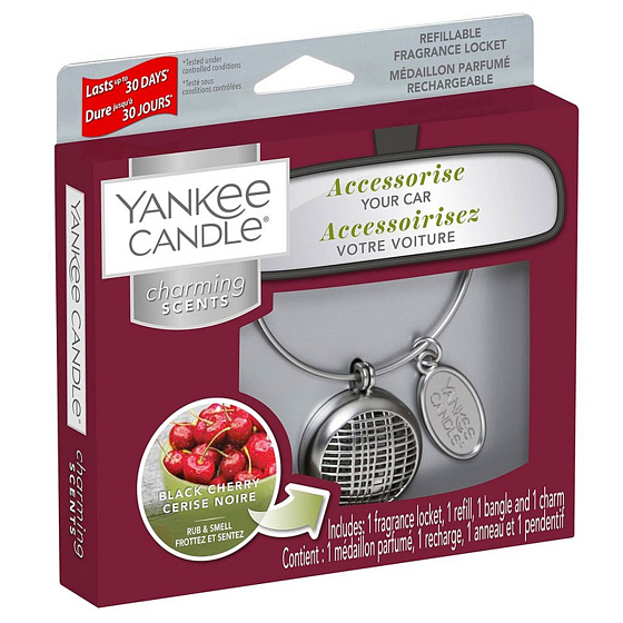 Yankee Candle Black Cherry - Reife Kirschen Auto Duft Metall Silber Etikett Charming Scents Set Linear 13 x 15 cm, 90 g