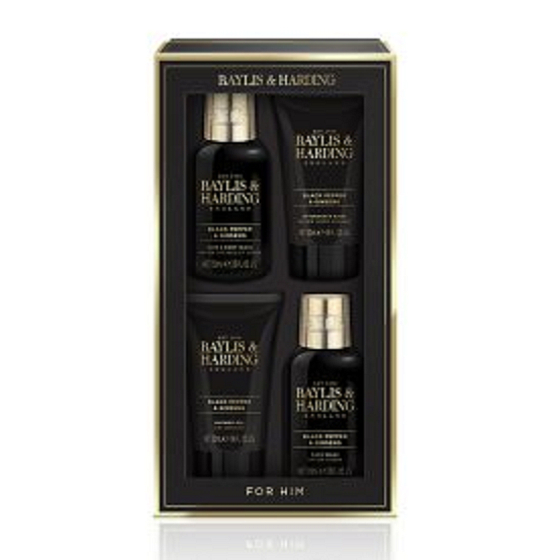 Baylis & Harding Men Black Pepper and Ginseng Skin Cleansing Gel 100 ml + 2 in 1 Shampoo und Duschgel 100 ml + Aftershave 50 ml + Duschgel 50 ml, Kosmetikset für Männer
