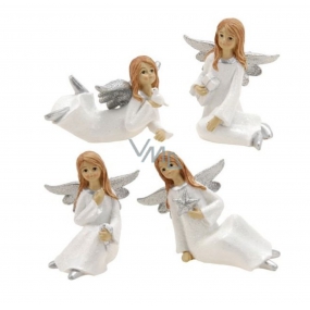 Keramik Engel sitzen mit silbernen Flügeln mischen 80 mm 1 Stück