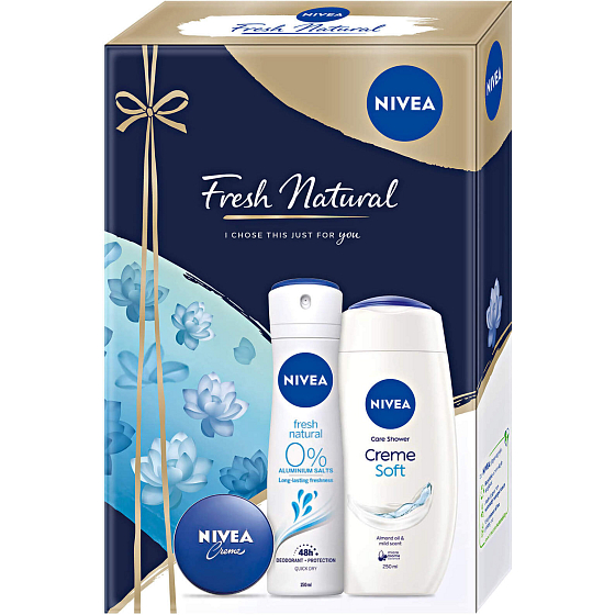 Nivea Fresh Natural Creme Soft Duschgel 250 ml + Deospray 150 ml + Creme 30 ml, Kosmetikset