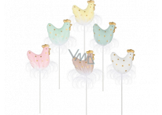 Henne mit Federn 6 cm + Spieße, verschiedene Farben 1 Stück