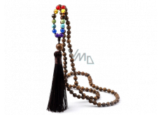 108 Mala 7 Chakra Halskette, Holzperlen Meditationsrosenkranz, Quaste 8,5 cm, Perle 6 mm