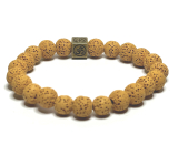Lava gelb mit königlichem Mantra Om, Armband elastischer Naturstein, Kugel 8 mm / 16-17 cm, geboren aus den vier Elementen