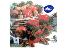 Aha Papierservietten 3-lagig 33 x 33 cm 20 Stück Rote Kerzen, Äpfel und Zimt