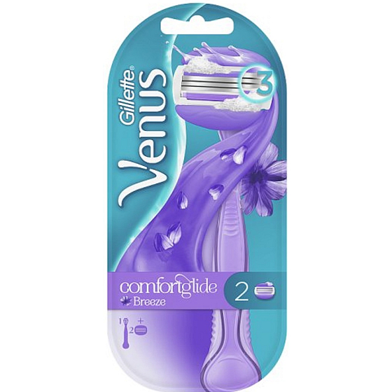Gillette Venus Venus ComfortGlide Breeze 2in1 Rasierer + Ersatzscherkopf 3Klingen 2 Stück für Frauen
