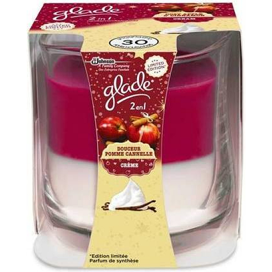Glade by Brise 2in1 Gemütliche Duftkerze aus Apfel, Zimt und Sahne in Glas, Brenndauer bis zu 30 Stunden 135 g