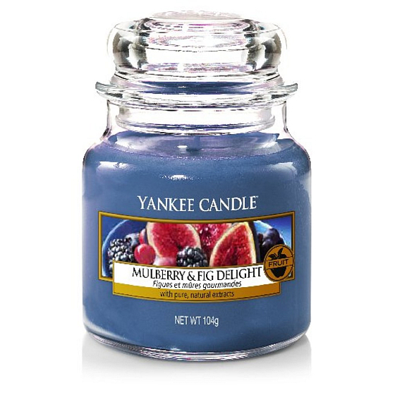 Yankee Candle Mulberry & Fig Delight - Köstliche Duftkerze für Maulbeere und Feigen Klassisches kleines Glas 104 g