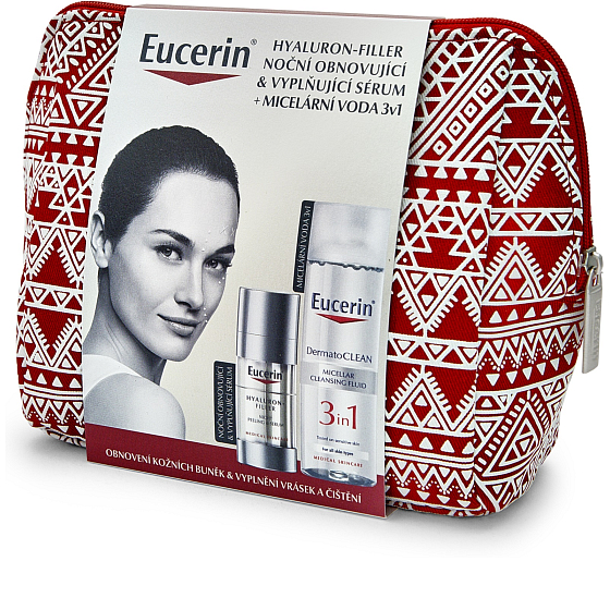Eucerin Hyaluron-Filler Night Restoring & Filling Serum 30 ml + DermatoClean 3in1 mizellares Reinigungswasser 200 ml + Etui, Kosmetikset