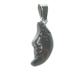 Obsidian Moka Moon Anhänger Naturstein, handgeschliffene Figur 2,2 x 10 mm, Rettungsstein