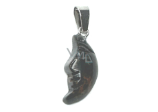 Obsidian Moka Moon Anhänger Naturstein, handgeschliffene Figur 2,2 x 10 mm, Rettungsstein