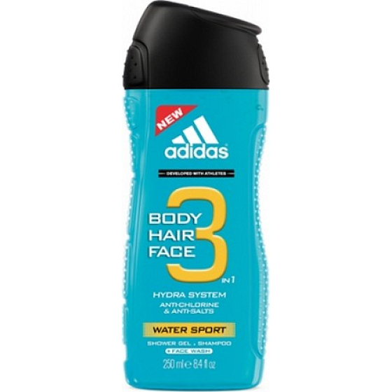 Adidas Water Sport 3 in 1 Duschgel für Körper, Haare und Gesicht für Männer 250 ml