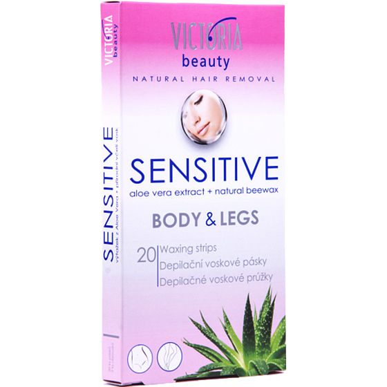 Victoria Beauty Sensitive Enthaarungswachsstreifen für Körper und Beine 20 Stück und Tücher 2 Stück
