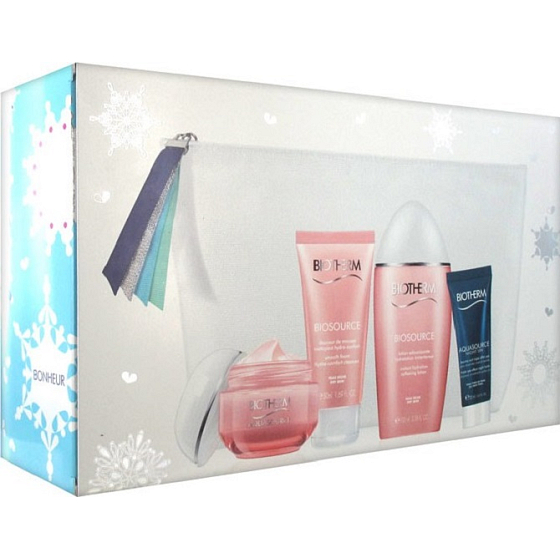 Biotherm Aquasource Hydration Cream 50 ml + Aquasource Nachtbalsam 20 ml + Biosource Softening Lotion 100 ml + Biosource Smooth Foam 50 ml + Kosmetiktasche, Kosmetikset