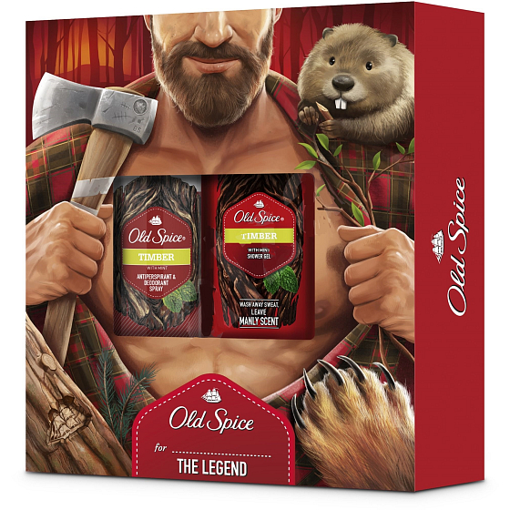 Old Spice Timber mit Minze 250 ml Herrenduschgel + Deospray 150 ml