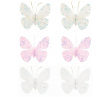 Schmetterling mit Pailletten und Federn mit Klebstoff 6 cm verschiedene Farben