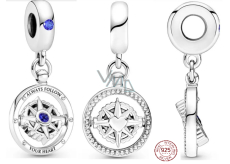 Charm Sterling Silber 925 Rotierender Kompass mit Zirkonia, Anhänger für Reisearmband