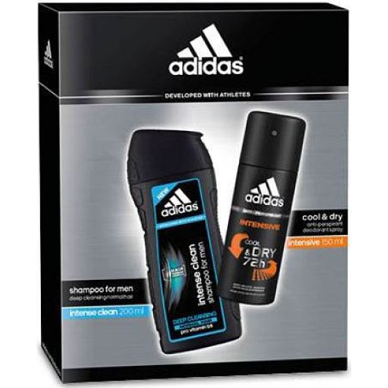 Adidas Cool & Dry Intensives Antitranspirant Deodorant Spray für Männer 150 ml + Intense Clean Haarshampoo 200 ml, Kosmetikset
