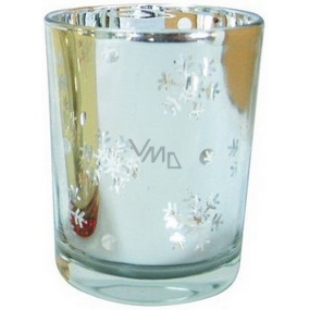 Glaskerzenhalter mit silbernen Flocken 7 cm