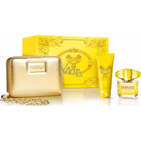 Versace Yellow Diamond Eau de Toilette 90 ml + Körperlotion 100 ml + goldene Handtasche, Geschenkset für Frauen