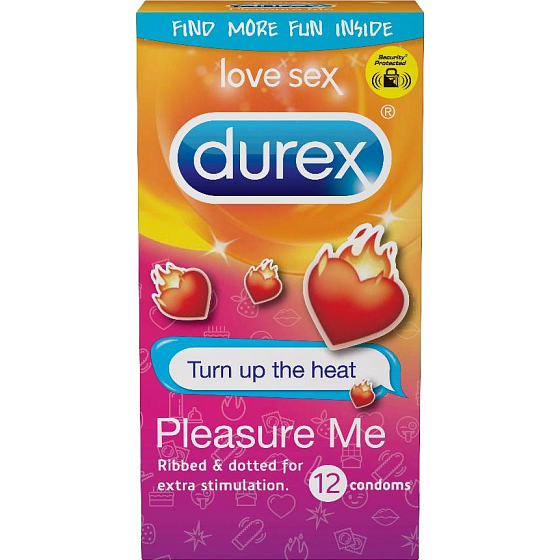 Durex Pleasure Me Kondom mit Graten und Vorsprüngen zur Stimulation beider Partner, Nennweite: 56 mm 12 Stk