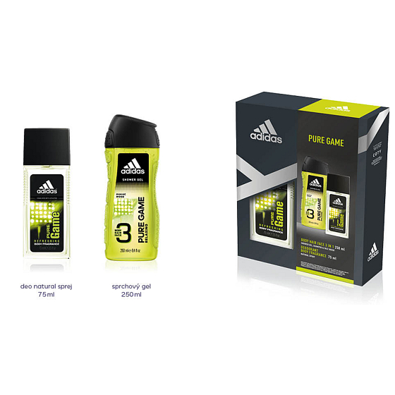 Adidas Pure Game parfümiertes Deodorantglas für Männer 75 ml + Duschgel 250 ml, Kosmetikset