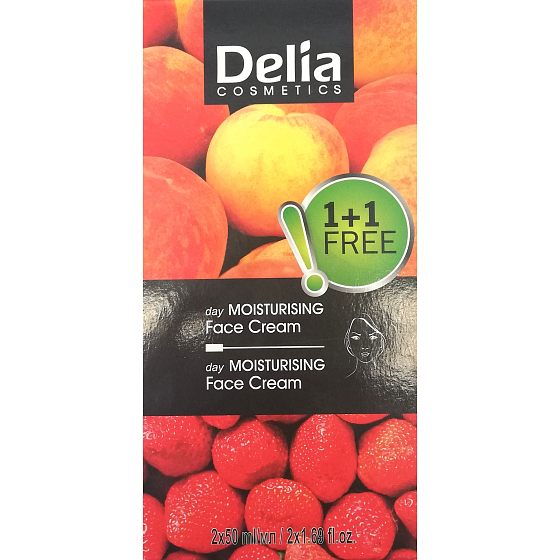 Delia Cosmetics Fruit Fantasy Aprikose feuchtigkeitsspendende Tagescreme für trockene und normale Haut 50 ml + Cremige Erdbeer-feuchtigkeitsspendende Tagescreme für fettige Haut und Mischhaut 50 ml, Duopack