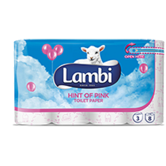Lambi Hinweis auf rosa Toilettenpapier mit rosa Aufdruck 3-lagig 150 Stück à 8 Rollen