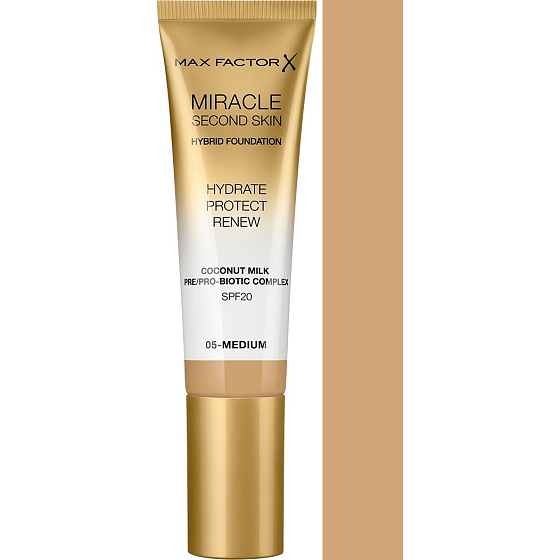 Max Factor Miracle Second Skin Hybrid Foundation Make-up 05 Mittel 30 ml