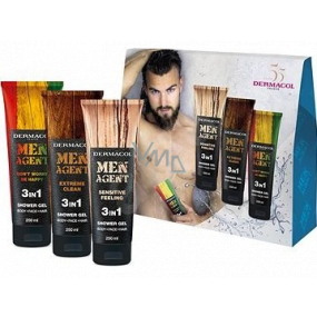 Dermacol Men Agent 3 in 1 Sensitive Feeling Duschgel 250 ml + 3 in 1 Extreme Clean Duschgel 250 ml + 3 in 1 Dont Sorge be happy Duschgel, Kosmetikset für Männer