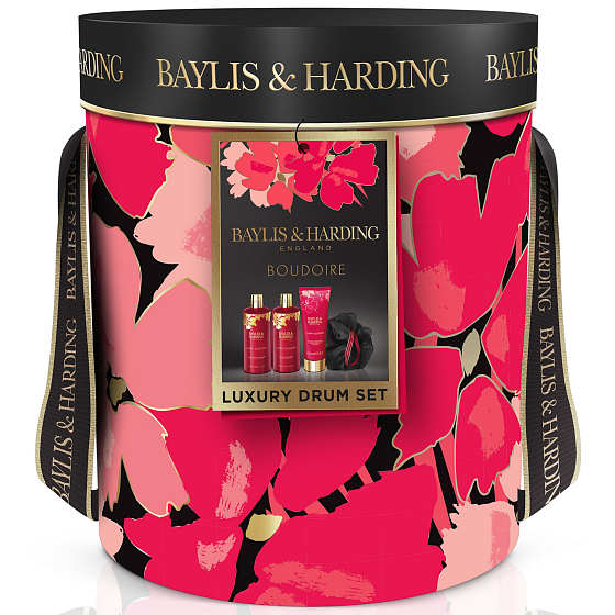 Baylis & Harding Kirschblüten Duschcreme 300 ml + Körperlotion 200 ml + Badeschaum 300 ml + Badeschwamm, Kosmetikset für Frauen