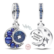 Charm Sterling Silber 925 Halbmond mit königsblauem, sternenblauem und hellblauem Kristall, Universum Armband Anhänger