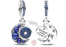 Charm Sterling Silber 925 Halbmond mit königsblauem, sternenblauem und hellblauem Kristall, Universum Armband Anhänger