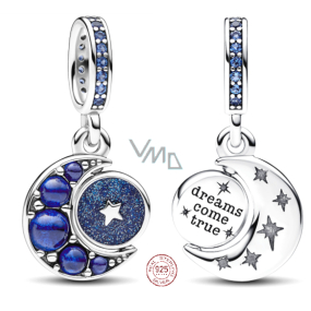 Charm Sterling Silber 925 Halbmond mit königsblauem, sternenblauem und hellblauem Kristall, Universum Armband Anhänger
