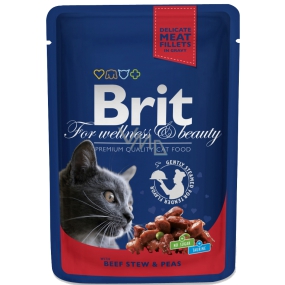 Brit Premium Beef + Erbsen in Soßentasche für erwachsene Katzen 100 g Komplettfutter