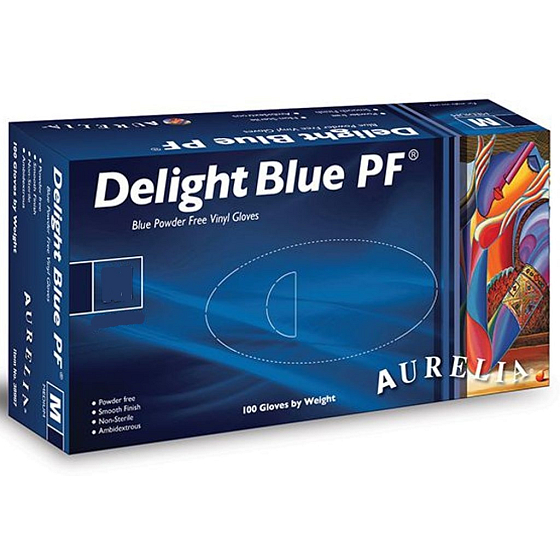 Aurelia Delight Blue PF Einweg-Vinylhandschuhe ohne Pudergröße S Box 100 Stück