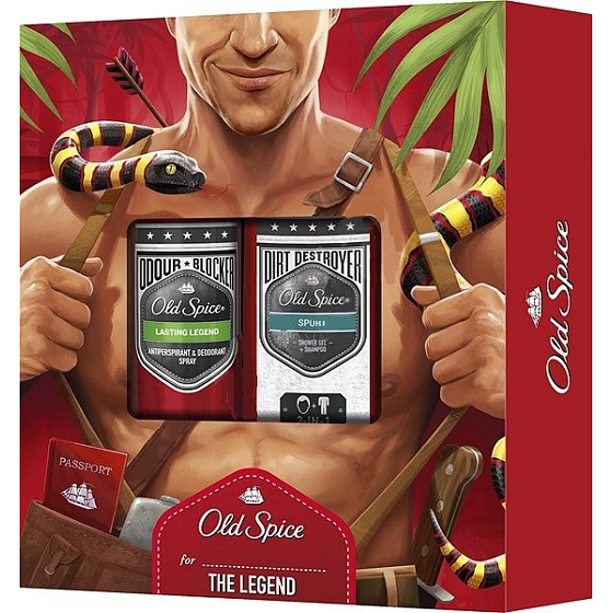 Old Spice Sport 2 in 1 Duschgel und Shampoo 250 ml + Legend Antitranspirant Deodorant Spray 150 ml, Kosmetikset