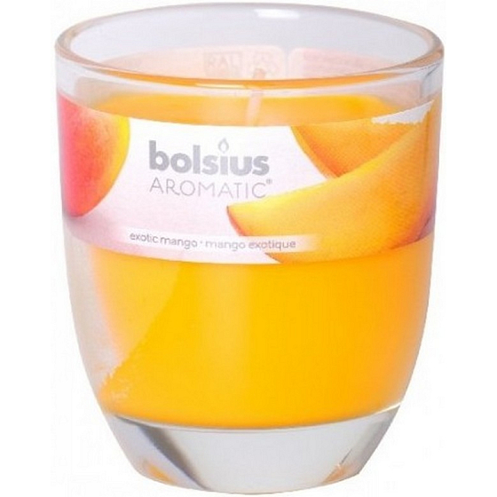 Bolsius Aromatic Exotic Mango - Duftkerze mit exotischer Mango in Glas 70 x 80 mm 290 g, Brenndauer 35 Stunden