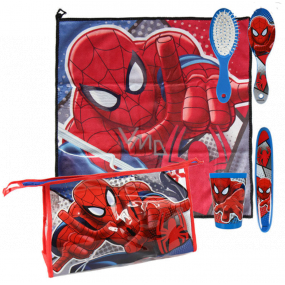 Marvel Spiderman Hygienic Set Plastikbecher, Haarkamm, Zahnbürstenhalter, Handtuch (40 x 40 cm) und Tasche