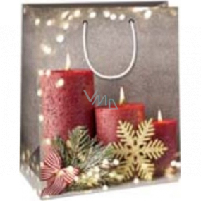 Ditipo Geschenkpapiertüte 18 x 10 x 22,7 cm Weihnachten grau - rote Kerzen