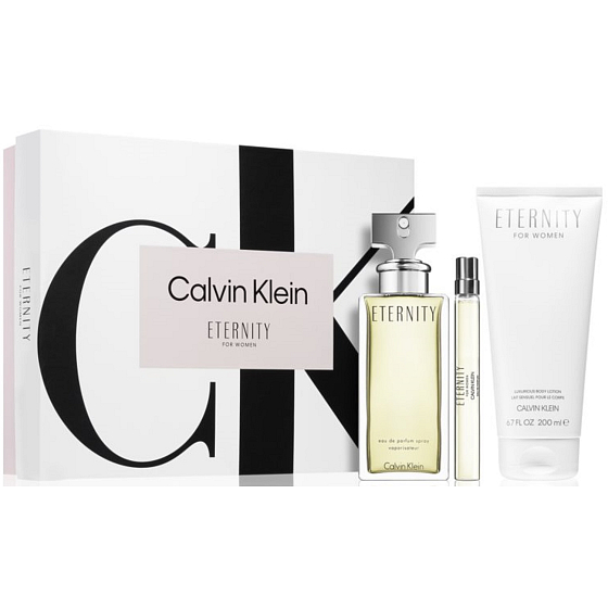 Calvin Klein Eternity Eau de Parfum für Frauen 100 ml + Eau de Parfum für Frauen 10 ml + Bodylotion 200 ml, Geschenkset für Frauen