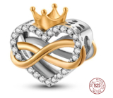 Sterling Silber 925 Königin der Herzen - Unendlichkeit und Herz mit Krone, Liebesarmband Perle