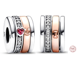 Charme Sterling Silber 925 Herz und Hufeisen, 4 Ringe - drehbare Perle am Armband Liebe