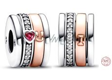 Charme Sterling Silber 925 Herz und Hufeisen, 4 Ringe - drehbare Perle am Armband Liebe