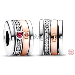 Charme Sterling Silber 925 Herz und Hufeisen, 4 Ringe - drehbare Perle am Armband Liebe